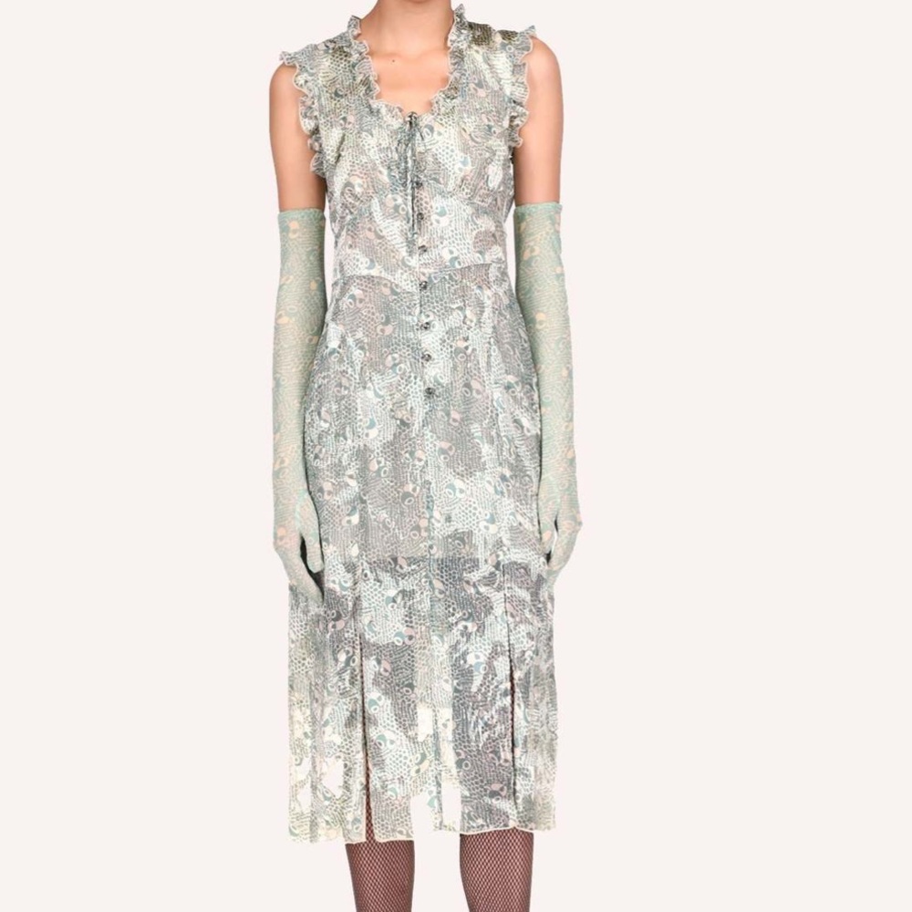 Anna Sui Ruffle-trimmed printed fil coupé midi dress